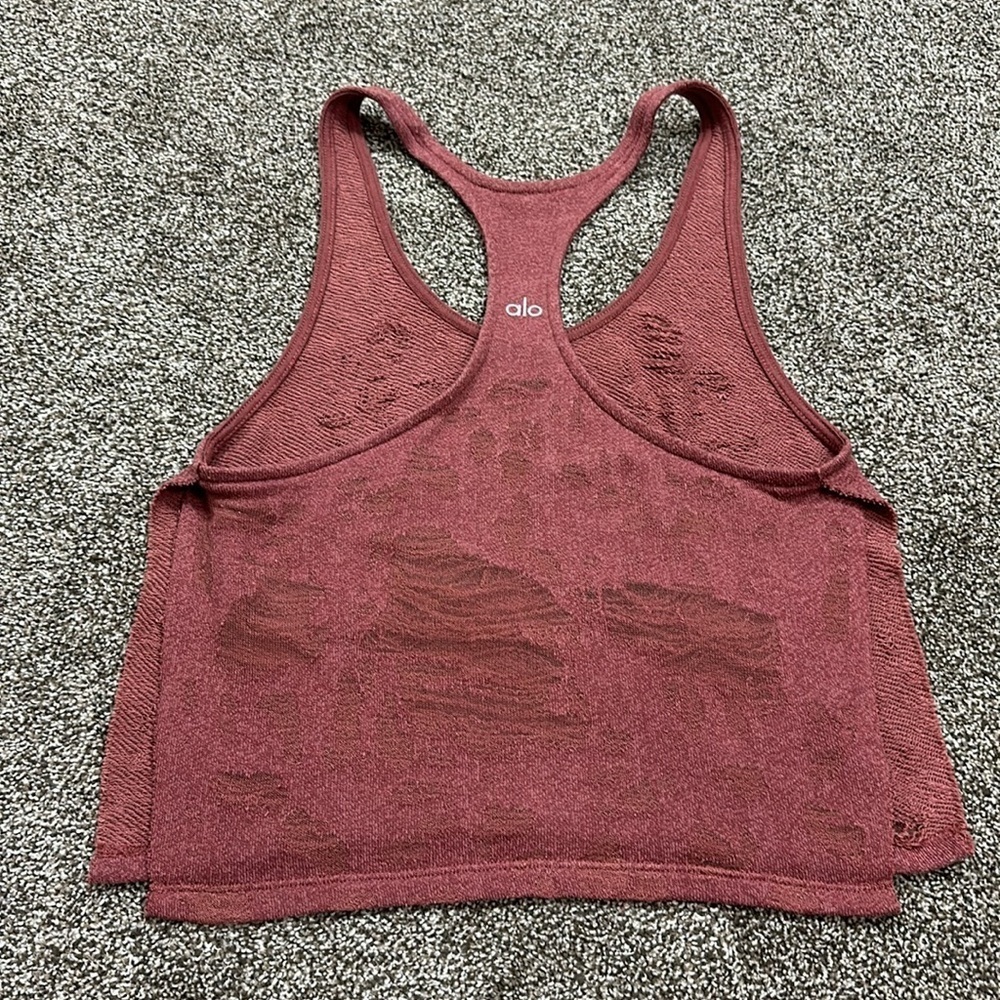 ALO racerback distressed shredded workout top - no size tag - fits like a small